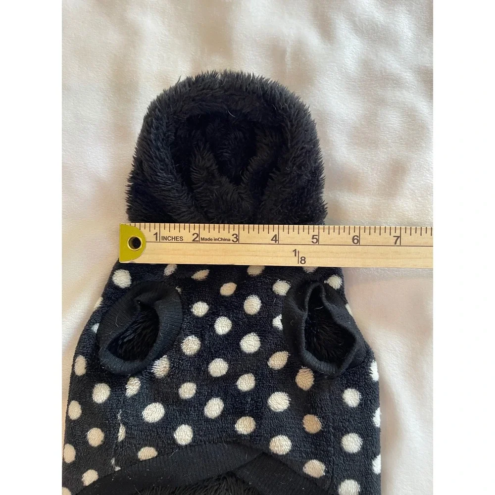 Polka Dot Fleece Pet Hoodie Black White Red Heart Small Dog Cat Sweater